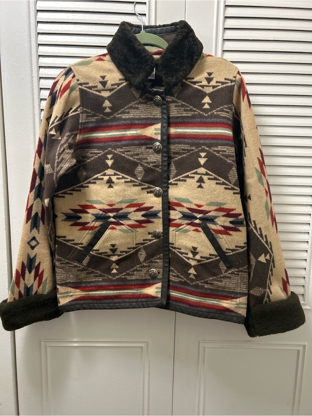 Pendleton Aztec-Pattern Utility Jacket in Brown, Cream & Red